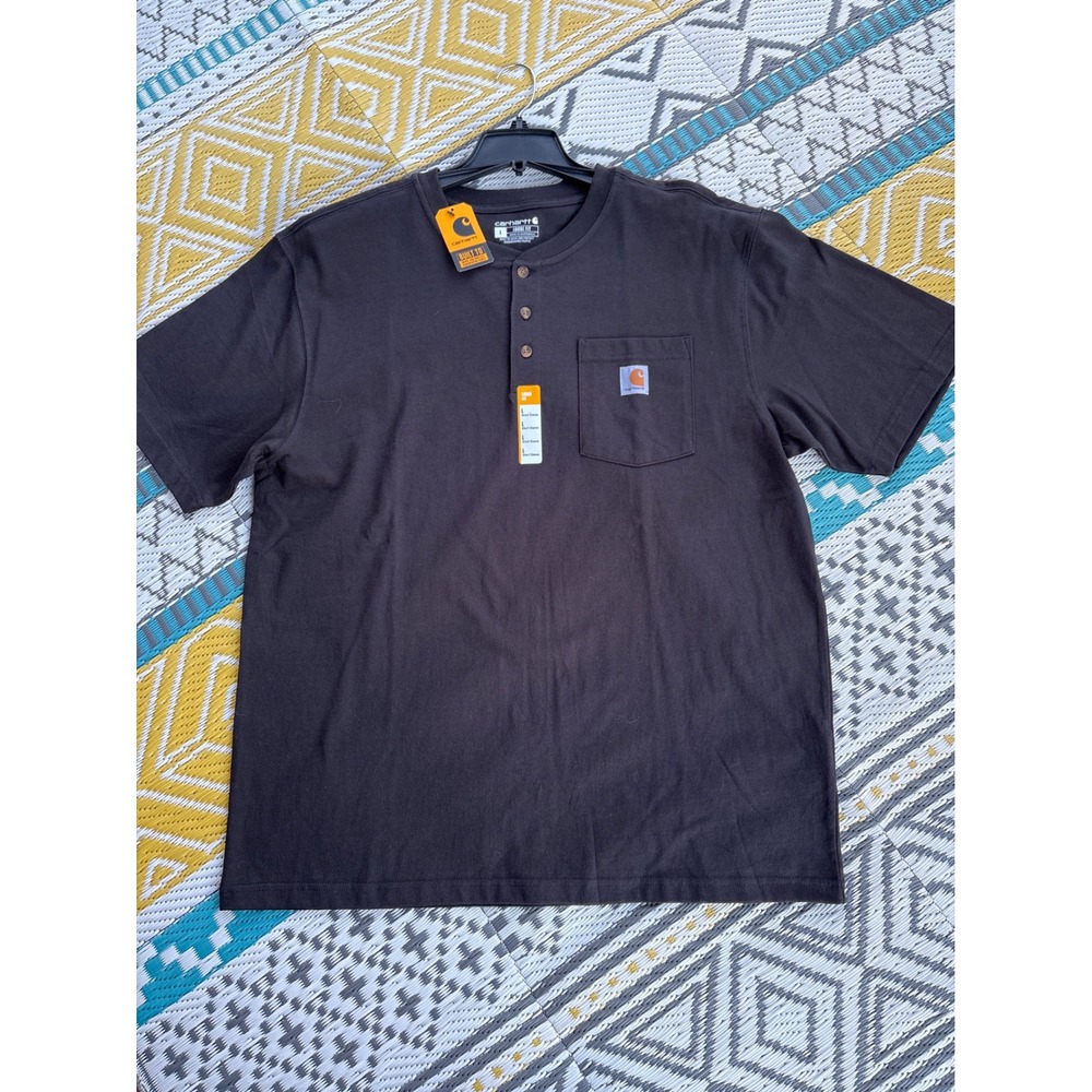 Carhartt Mens Loose Fit Heavyweight Short Sleeve Henley Pocket T-Shirt Gray L